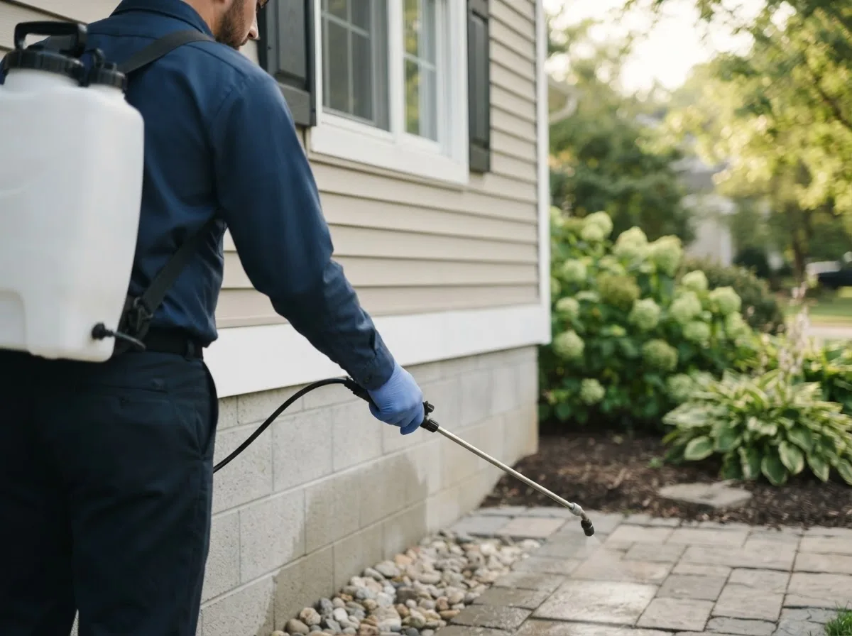 Pest control technician inspecting a home in Lakewood, OH